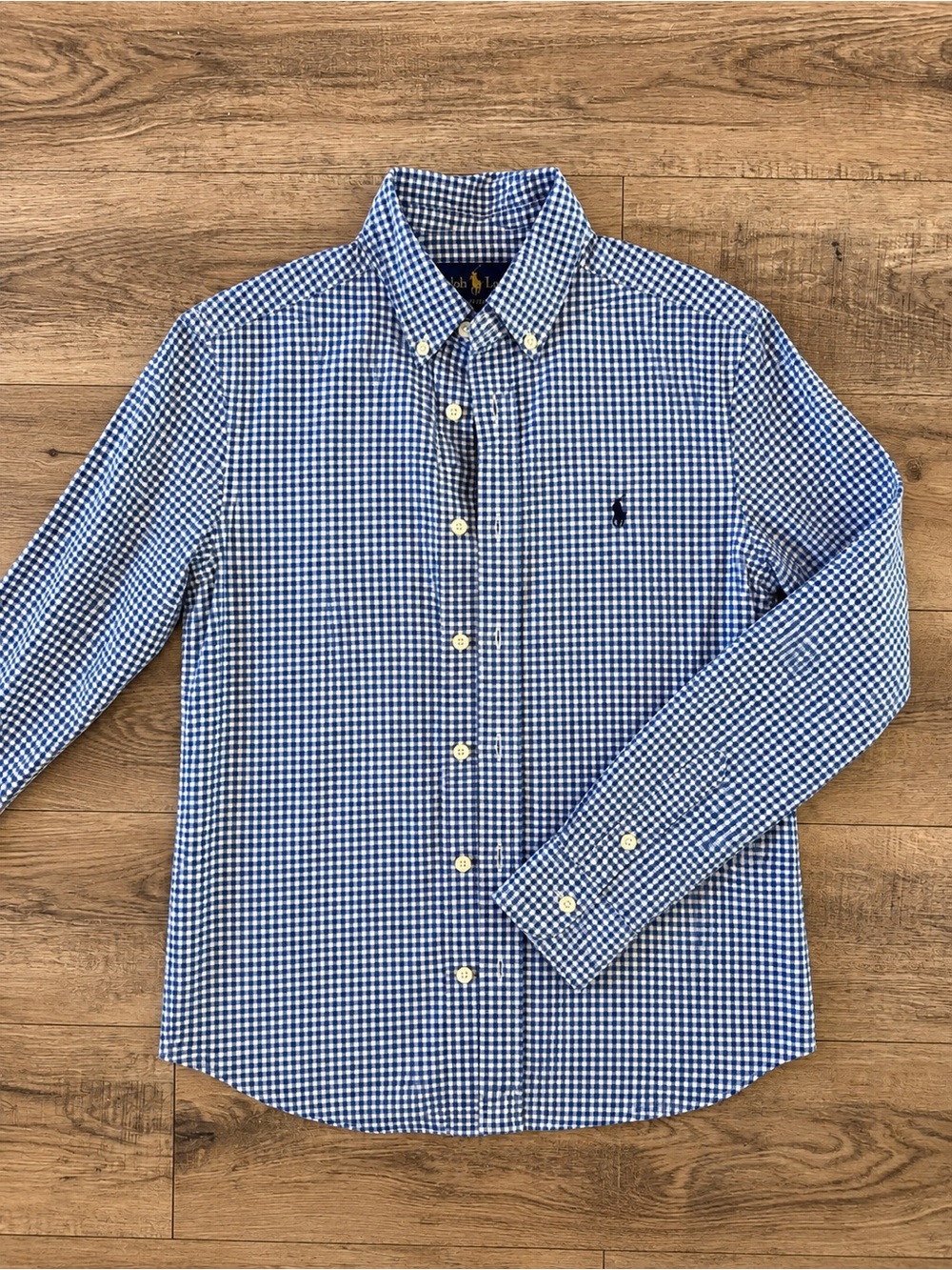 Ralph Lauren Blue and White Gingham Button-Down Shirt - kids size 14
